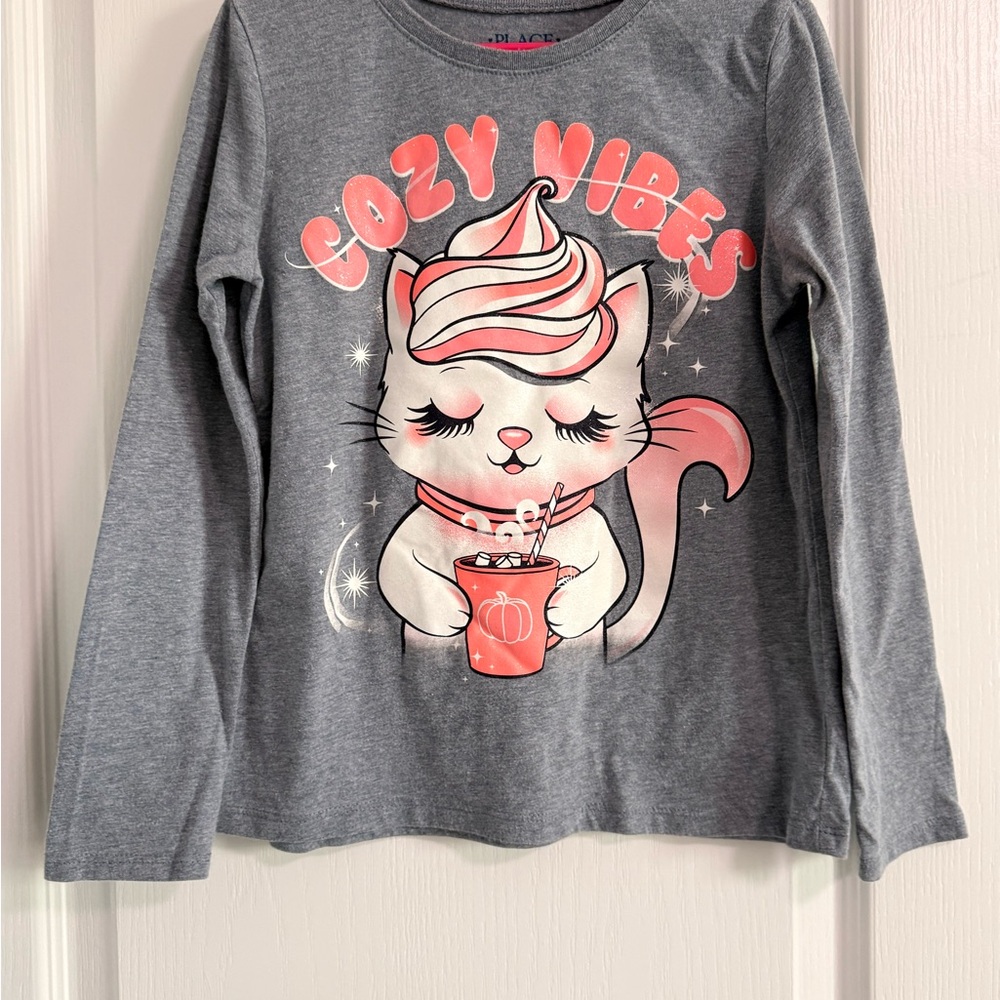 Place Gray and Pink Cozy Vibes Cat Long Sleeve Tee